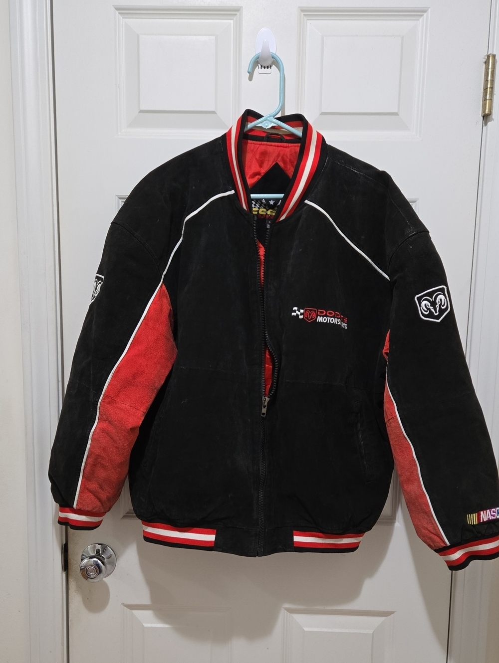 NASCAR Black & Red Motorsports Bomber Jacket Leather